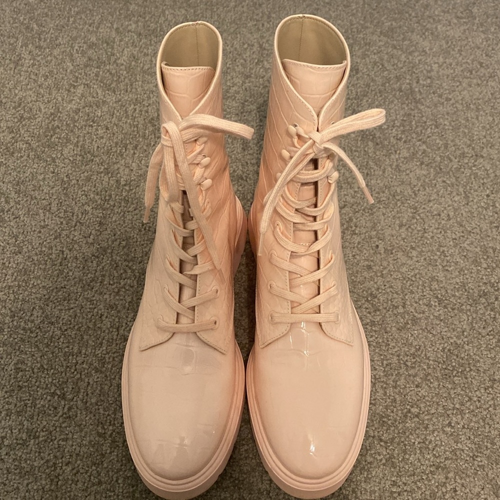 Stuart Weitzman, light pink color, combat leather boots